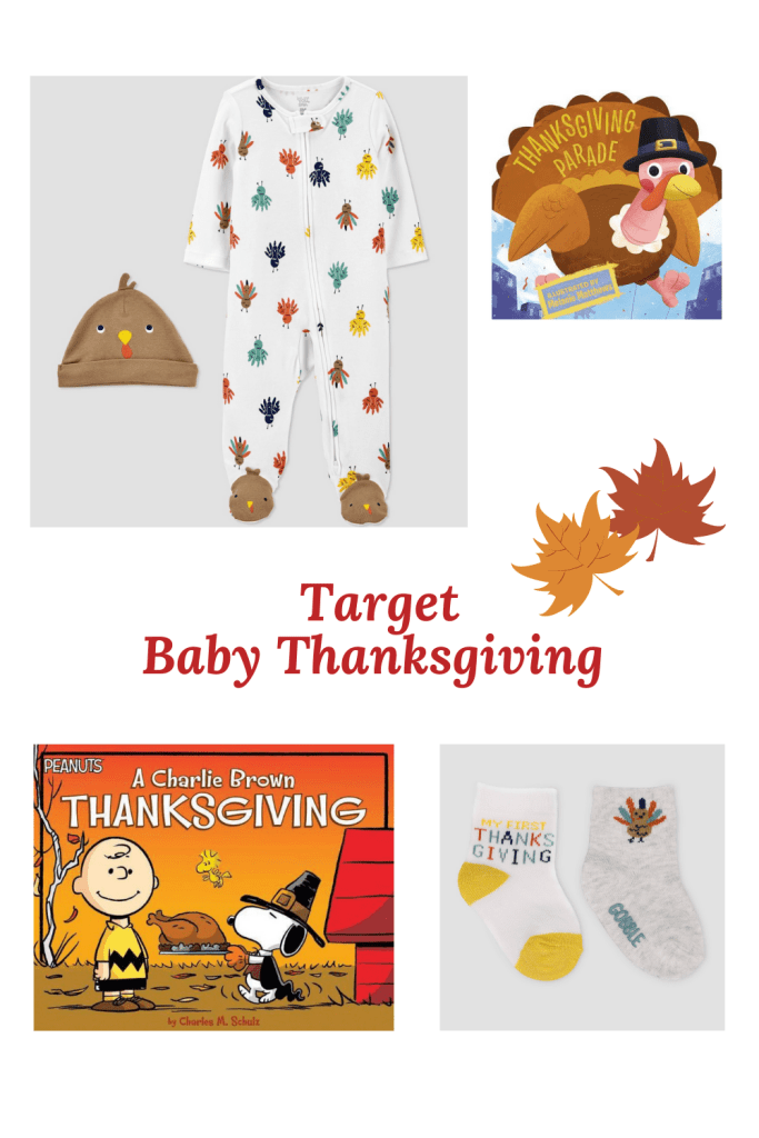 Thanksgiving onesie, hat and socks. Two Thanksgiving books. 